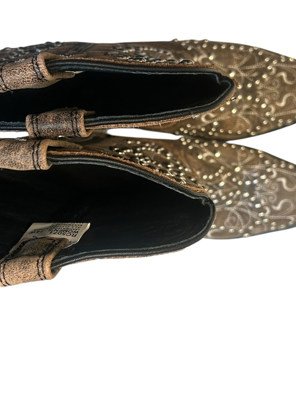 Rockin Country Studded Embroidered Leather Western Cowgirl Boots Women 7.5 W - Picture 7 of 10
